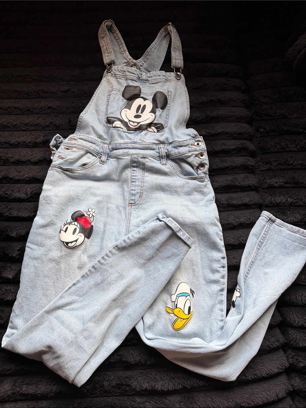 Disney Light Blue Denim Overalls with Mickey, Minnie & Donald
